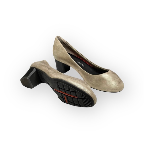 Rockport 𖤐 Walkability Leather Comfort Heeled Pumps 𖤐 Metallic Gold 𖤐 36 5.5M - Picture 9 of 15